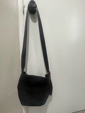 Madewell Black Suede Crossbody with Adjustable Strap and Gold Hardware